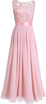Tiaobug Elegant Chiffon Damen Kleider Lange Brautjungfer Blumenspitze Cocktailkleid Party Festlich Hochzeit Abendkleid Gr 34 46 Perle Rosa 42 Herstell Vestidos