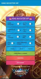 King Booster 1 2 Hack Cheat Mobile Legends Mod Apk Latest Version Cracked Premium Vip Unlocked Full Paid Mobile Legends Booster Cheating