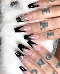Black Acrylic Nail Designs Coffin 25 Most Impressive Ombre Black Long Acrylic Coffin Nails Create Your Best Impression Today Nail Ar Birthday Nail Designs Birthday Nails Black Acrylic Nails