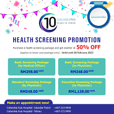 10% discount on health screening packages based on participating hospitals' published rate. Columbia Asia Hospital Tebrau Facebook
