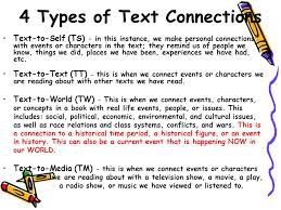 Text to self, text to text, and text to world. Making Connections Text To Text Text To Self Text To Worldtext To Media This Is Our Insight This Is How We Extend And Expand Our Answer To Connect To Ppt Download