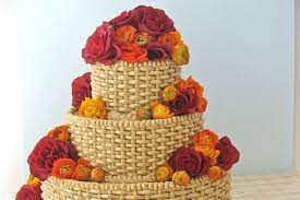 Tiered Cake With Basket Weave And Ranunculus Cake Peach Cake Basket Weave Cake