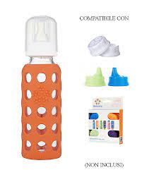 Lifefactory Glass Baby Bottle With Silicone Sleeve 9 Oz 250 Ml Papaya Unisex Bambini