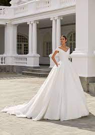 Ballgown Wedding Dress With Wraparound Neckline And Drop Sleeves Farrah Pronovias Wedding Dress Pronovias Bridal Ball Gown Wedding Dress