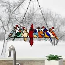 Birds On A Wire Stained Glass River Of Goods Multi Colored Santa Birds On A Wire Stained Glass Window Panel 18013 The Home Depot Stained Glass Birds Hanging Stained Glass Stained Glass Window Panel