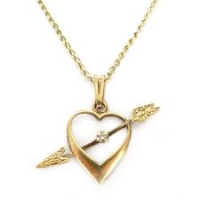Vintage 1950s 9 Carat Gold Diamond Heart Bow Arrow Cupid Pendant Necklace Clarice Jewellery Sparkle Necklace Pendant Necklace Beautiful Necklaces