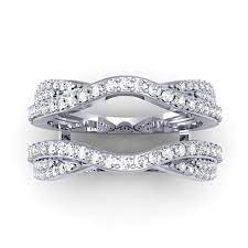 075 Carat Ctw 14k White Gold Round Diamond Wedding Band Enhancer Guard Double Ring 3 Round Diamonds Wedding Band Diamond Wedding Bands Double Wedding Bands