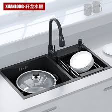 The standard width for a double bowl sink is 22 inches.however, double bowl kitchen sinks can be as wide as 48 inches.the bowls can be equal size or the sink can consist of one basin that is several inches wider than the other basin. China Black Sink Kitchen Sinks High Quality Customize Size Double Bowl China Sink Stainless Steel Kitchen Sink