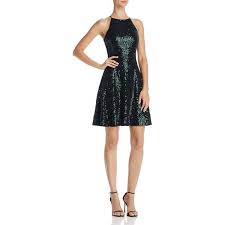 Aqua Sequined Fit And Flare Dress 100 Exclusive 94 Liked On Polyvore Featuring Fit And Flare Cocktail Dress Fit And Flare Dress Sparkly Cocktail Dress