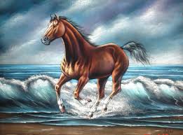 Paint Black And Brown Horse Brown Horse Beach Landscape Black Velvet Oil Painting Handpainted Signed Art Arte Cavalo Cavalos Bonitos Cavalos