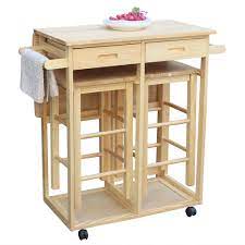 It features wood construction mixed with a country design, while also offering 2 functional leaves, 1 open shelf, and 4 straight legs with saber. Buy Folding Kitchen Island Set Wooden Rolling Kitchen Cart With Drawers 2 Stools Kitchen Table And Chair Set 3 Piece Drop Leaf Dining Table Set For Dining Room Bistro Hotel Patio Burlywood