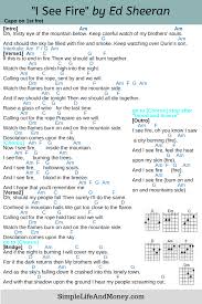 I See Fire By Ed Sheeran Capo On 1st Fret Guitar Chords And Lyrics Ukulele Chords Songs Guitar Chords For Songs