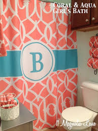 Our New Home Girl S Bathroom In Aqua And Coral 11 Magnolia Lane Coral Bathroom Decor Coral Bathroom Bathroom Decor Colors