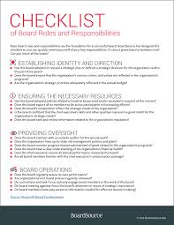 Checklist Of Board Roles And Responsibilities Boardsource In 2020 Board Governance Business Plan Template Nonprofit Startup