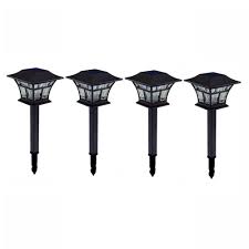 Hampton Bay Solar Mediterranean Bronze Outdoor Integrated Led Landscape Path Light With Hammered Glass Lens 4 Pack 93044 The Home Depot