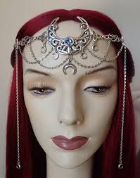 Light Sapphire Blue Crescent Moon Goddess Priestess Celtic Irish Knot  Gothic Headpiece Headdress Circlet Crown Tiara Headband Bridal Wedding