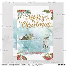Deer In A Snowy Forest Christmas Card Zazzle Com Merry Christmas Card Seasons Greetings Card Holiday Greeting Cards