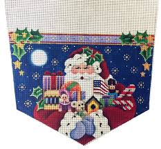 The cuff is optional but is very helpful in order to embroider. Stocking Cuff Santa With Gifts Toys Candy Canes And Flag