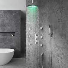 Modern Ceiling Mounted Led 12 Rain Shower System With Handheld Shower 6 Body Sprays In