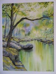 riviere en sous bois 2 30 x 40 cm watercolor art artwork canvas painting coloriage mignon chat