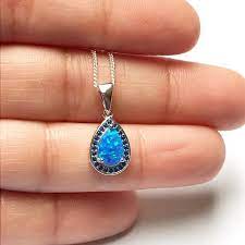 Blue Fire Opal Necklace Blue Sapphire Necklace Sterling Etsy Fire Opal Necklace Blue Sapphire Pendant Opal Necklace