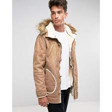 Brave Soul Faux Shearling Parka With Faux Fur Hood Jacket 71 Liked On Polyvore Featuring Mens Tan Leather Jacket Mens Parka Jacket Faux Fur Hooded Jacket