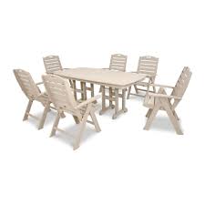 Trex Outdoor Furniture Yacht Club Classic White 7 Piece High Back Plastic Outdoor Patio Dining Set Txs103 1 Cw The Home Depot Trex Outdoor Furniture Outdoor Furniture Teak Patio Furniture