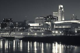 Hello ruby nebraska smiley tote. Skyline From The Missouri River At Dusk Omaha Nebraska Usa Photographic Print Walter Bibikow Art Com