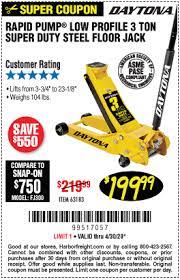 Daytona 3 Ton Low Profile Super Duty Rapid Pump Floor Jack For 199 99 Harbor Freight Tools Low Profile Universal Joint