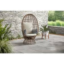 Nicesoul indoor/outdoor hanging egg chair, grey 15. Stylewell Brown Wicker Outdoor Swivel Patio Egg Lounge Chair With Beige Cushions And Black Cream Pattern Pillows Frs50006b Br The Home Depot