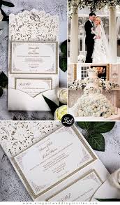Formal Elegant Ivory And Champagne Gold Glittery Pocket Wedding Invitations With Pearl Ewws226 Pocket Wedding Invitations Wedding Invitations Diy Gold Wedding Invitations
