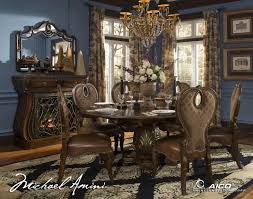 The Sovereign Round Dining Table W 6 Side Chairs By Michael Amini At Marlo Furniture Round Dining Room Sets Dining Table Formal Dining Tables