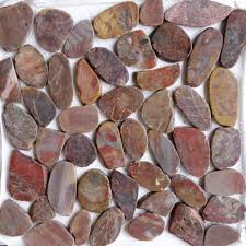 Islander Flooring Random Sized Sliced Gloss Natural Stone Pebble Mosaic Tile In Red Sapphire Reviews Stone Mosaic Floor Pebble Tile Pebble Mosaic Tile