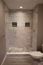Build your walk in bathroom shower into the alcove or tuck it into an eave to make use of the walls as natural partitions in the room. Tiled Shower Small Bathroom Restroom Remodel Shower Tile