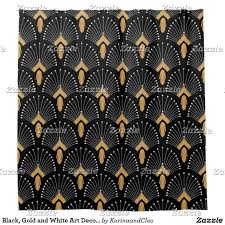 Black And Gold Art Deco Black Gold And White Art Deco Fan Flowers Motif Shower Curtain Zazzle Com White Art Art Deco Deco