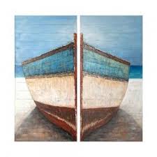 Planked Wood Rustic Boat Paintings Set Of 2 Boat Painting Painting Coastal Artwork