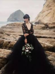 Chic V Neck Black Wedding Dress Lace Open Back Long Sleeve Wedding Dresses Bridal Gowns Amy1901 Black Wedding Dresses Wedding Dresses Lace Colored Wedding Dresses