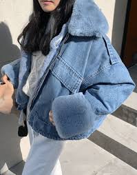 Ea sports meme eeee gif. Faux Fur Collar And Cuff Denim Jacket Miamasvin Loves U Womens Clothing Korean Fashion