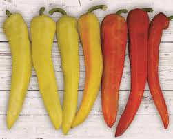 The milder sweet banana peppers mature at a size smaller than the hot banana, typically growing 4 to 6 inches in length and 1 ½ inches in diameter. Pepper Sweet Sunset F1 All America Selections