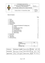 Standard Operating Procedure Geriatric Iv Training Arm Ref