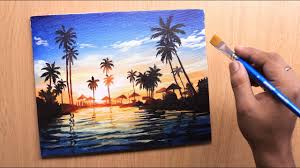 Painting sunsets can be tricky. Acrylic Painting Of Sunset Landscape Beach Painting Step By Step Youtube