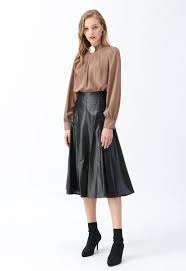 Black A Line Midi Skirt Faux Leather A Line Midi Skirt In Black In 2020 Midi Skirt Skirts Full Midi Skirt