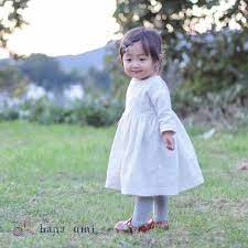 リネン 肩レースaラインワンピース サイズ90