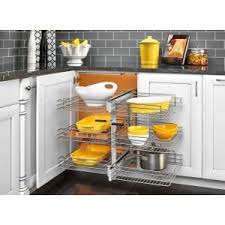Rev A Shelf 15 In Corner Cabinet Pull Out Chrome 3 Tier Wire Basket Organizer With Soft Close Slides 5psp3 15sc Cr The Home Depot Blind Corner Cabinet Cabinet Organization Rev A Shelf