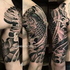 Black And Gray Japanese Tattoo Sleeve Resultado De Imagen Para Black And Gray Koi Fish Tattoo Japanesetattoos Japanese Tattoo Koi Cool Half Sleeve Tattoos Sleeve Tattoos