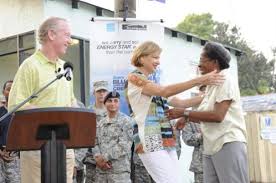 Archie and Olivia Manning welcome Geraldine Bush back to her home in the  9th ward of New Orleans