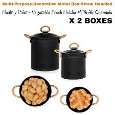 Tater and onion bin with breadbox on top. Straw Handled Metal Double Boxes With Lid Fresh Potato Onion Storage Home Kitchen Restaurant Modern Decorative Container Box Bottles Jars Boxes Aliexpress