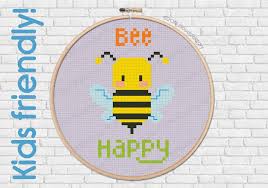 It can be daunting to try and design a cross stitch pattern for the first time, especially if you've seen how complicated some patterns are. Free Bee Happy Kids Friendly Pattern Digital Cross Stitch Pattern