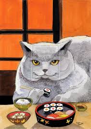 13 Cats Eating Sushi Cats Illustration Sushi Cat Japanese Cat