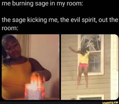 Me Burning Sage In My Room The Sage Kicking Me The Evil Spirit Out The Room Ifunny In 2020 Funny Memes Funny Tweets Relatable